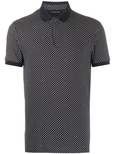 Blue Men's Armani Emporio Polka Dot Print Polo Shirts | O8Q2ID9