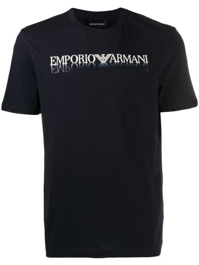 Blue Men's Armani Emporio Printed Logo T Shirts | 44Q4IOR