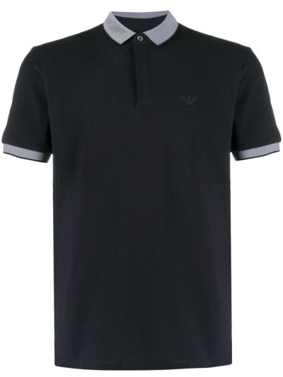 Blue Men's Armani Emporio Printed Collar Polo Shirts | EORFUCC