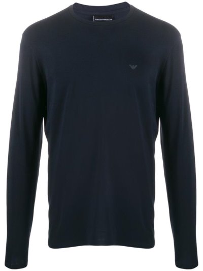 Blue Men's Armani Emporio Printed Logo Long Sleeve T Shirts | ITYO5G1