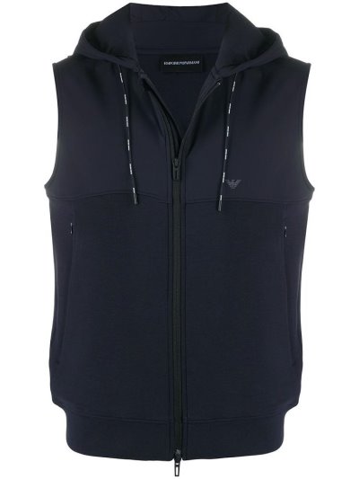 Blue Men's Armani Emporio Sleeveless Hooded Jackets | XQ3Z2AC