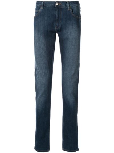 Blue Men's Armani Emporio Slim Faded Jeans | 0EMX3BV