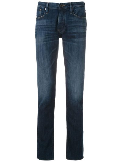 Blue Men's Armani Emporio Slim Faded Jeans | UOEGEY8