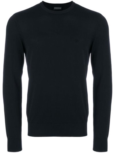 Blue Men's Armani Emporio Slim Fit Logo Sweaters | WTJTEWU