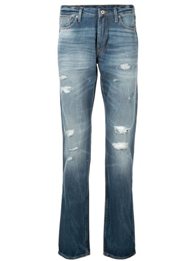 Blue Men's Armani Emporio Slim Fit Distressed Jeans | XJ19C55