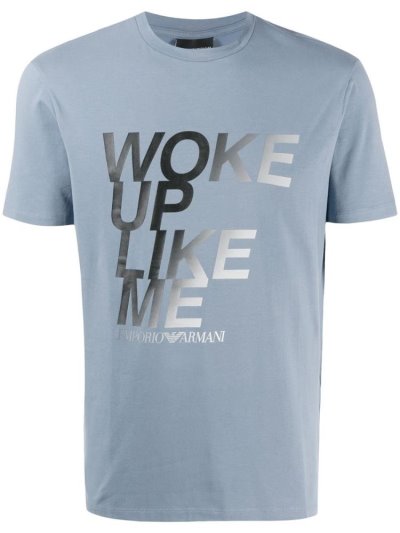 Blue Men's Armani Emporio Slogan Print T Shirts | WV6VS81