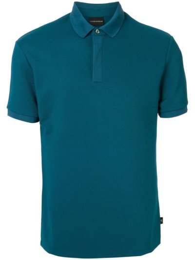 Blue Men's Armani Emporio Solid Color Polo Shirts | 6C58JKA