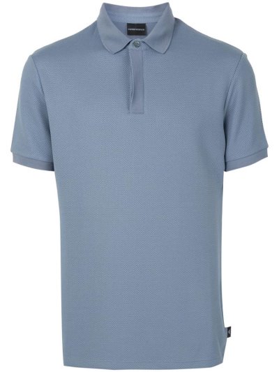 Blue Men's Armani Emporio Solid Color Polo Shirts | S4SS93R