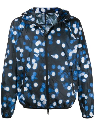 Blue Men's Armani Emporio Spotted Hooded Jackets | 235TH1H