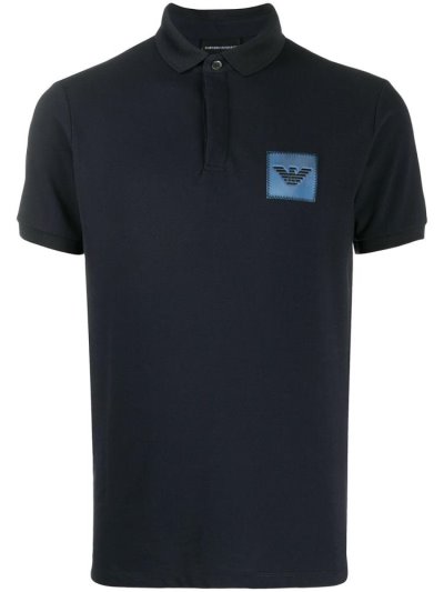 Blue Men's Armani Emporio Stitched Logo Polo Shirts | ES2YHYP