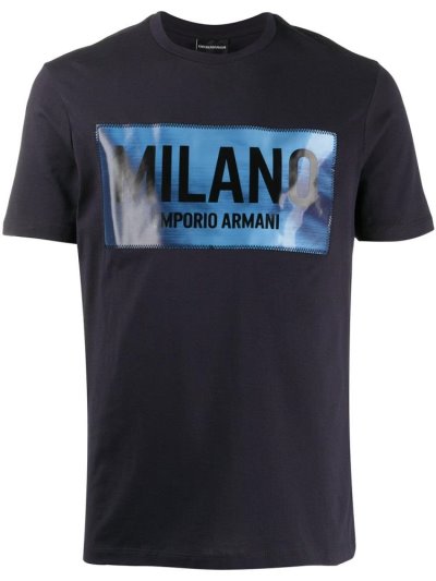 Blue Men's Armani Emporio Stitched Logo T Shirts | GQF671F