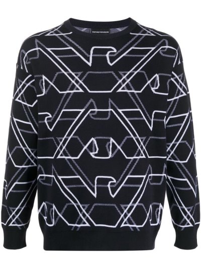 Blue Men's Armani Emporio Stitched Logo Jumpers | IOVNNIK