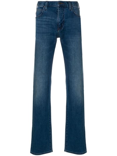 Blue Men's Armani Emporio Stonewashed Straight Leg Jeans | 95Q5V25