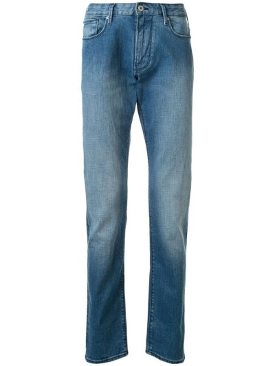 Blue Men's Armani Emporio Stonewashed Slim Fit Jeans | AJKAA8R