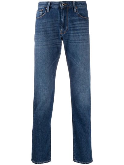 Blue Men's Armani Emporio Straight Leg Jeans | 6OMP6G9