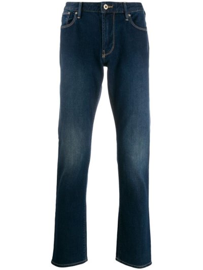 Blue Men's Armani Emporio Straight Leg Jeans | QIJG4AR