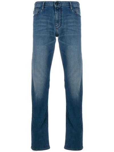 Blue Men's Armani Emporio Straight Leg Stonewashed Jeans | SKBFIU5