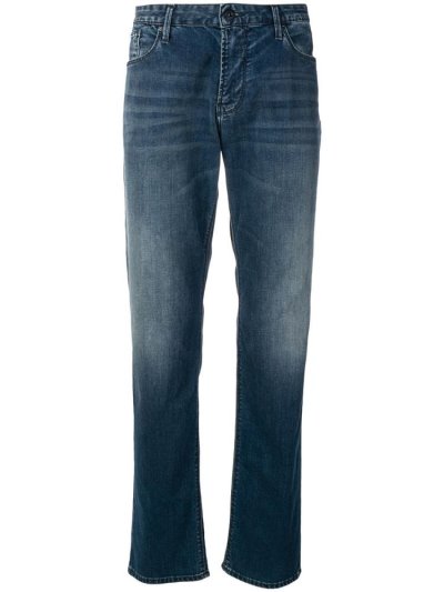 Blue Men's Armani Emporio Straight Cut Jeans | VVK3XH0