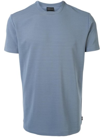 Blue Men's Armani Emporio Striped Basic T Shirts | 5FTUBOE