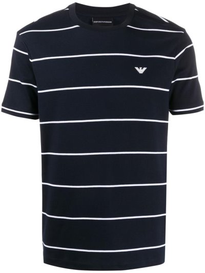 Blue Men's Armani Emporio Striped Print T Shirts | BDAIS1S