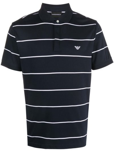 Blue Men's Armani Emporio Striped Embroidered Logo Polo Shirts | VV84KLX