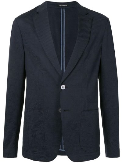 Blue Men's Armani Emporio Textured Square Patterned Blazers | O9Q7W6M