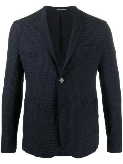 Blue Men's Armani Emporio Waffle Textured Single Breasted Blazers | 6854QG6