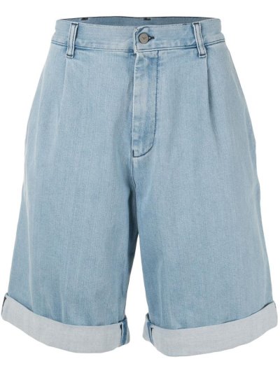 Blue Men's Armani Emporio Wide Leg Denim Shorts | CPRWLQG