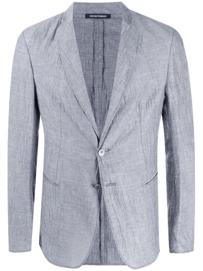 Blue Men's Armani Emporio Wrinkled Micro Check Blazers | 6TP3PS0