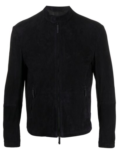 Blue Men's Armani Emporio Zipped Leather Jackets | VUSDDT5