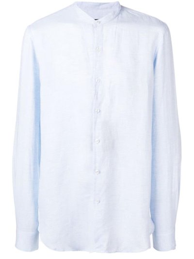 Blue Men's Giorgio Armani Band Collar Shirts | MEI8CUW