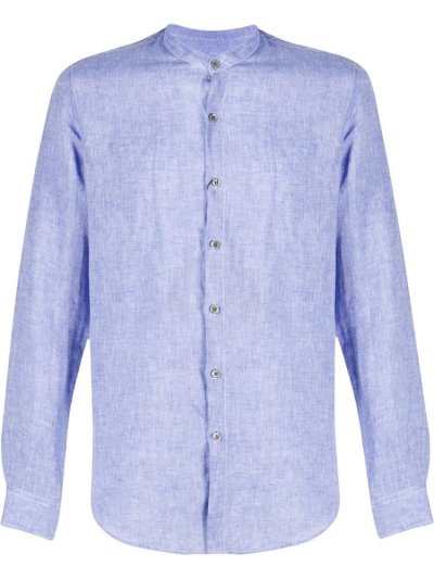 Blue Men's Giorgio Armani Band Collar Shirts | YGGJDL8