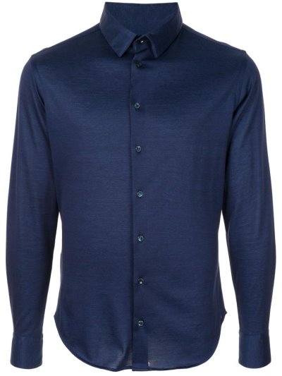 Blue Men's Giorgio Armani Basic Plain Shirts | CZG4PAZ