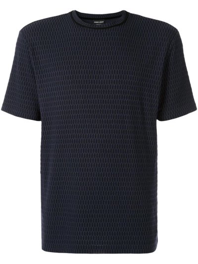 Blue Men's Giorgio Armani Basic Textured T Shirts | U5A89U9