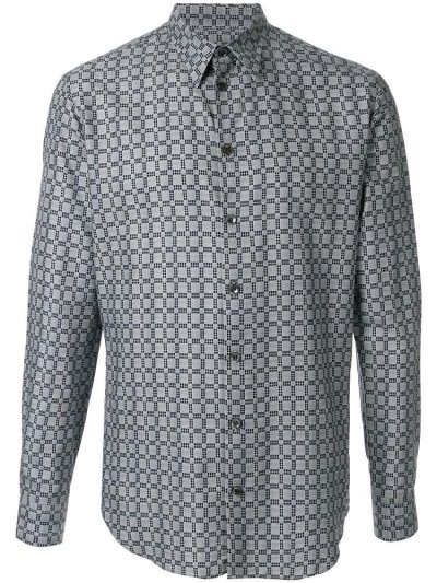 Blue Men's Giorgio Armani Check Print Shirts | WMAFCG3