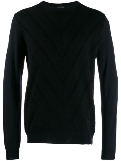 Blue Men's Giorgio Armani Chevron Knitted Jumpers | UNVM8BH