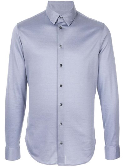 Blue Men's Giorgio Armani Classic Plain Shirts | SFLH38V