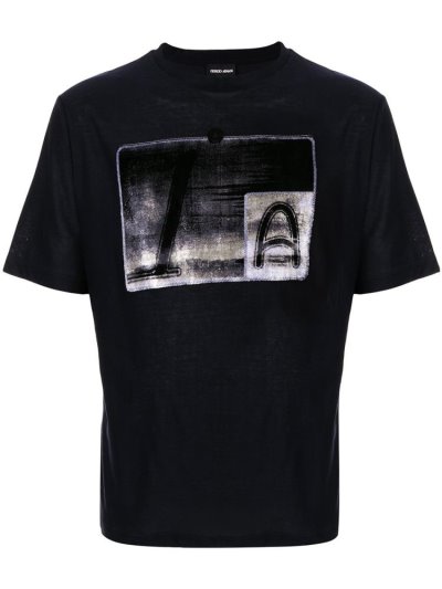 Blue Men's Giorgio Armani Contrast Print T Shirts | SESKDXK