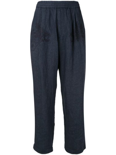 Blue Men's Giorgio Armani Embroidered Straight Leg Pants | OFB0EYX