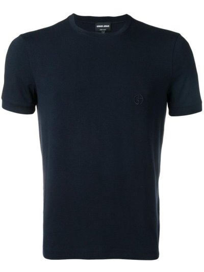 Blue Men's Giorgio Armani Embroidered Logo T Shirts | P6H24IK