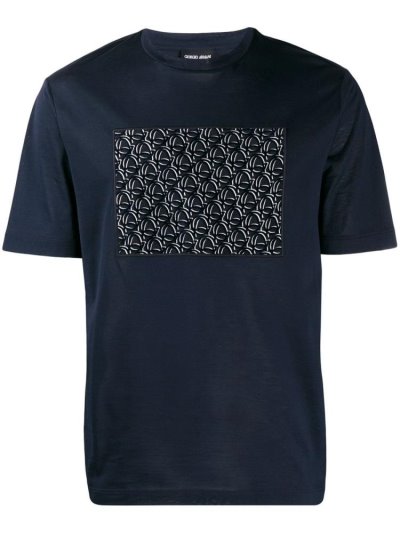 Blue Men's Giorgio Armani Embroidered Logo T Shirts | S4YIQAR