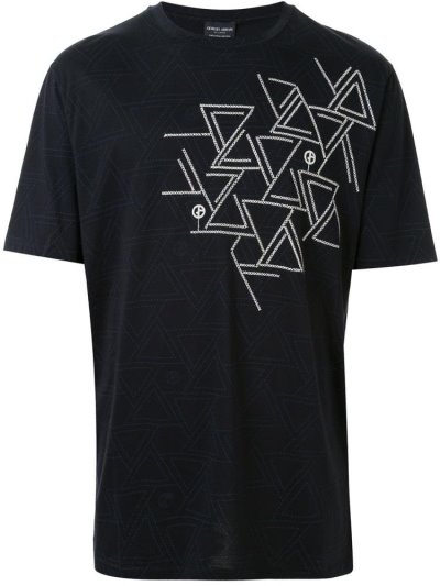 Blue Men's Giorgio Armani Geometric Print T Shirts | 2ZKQ84B