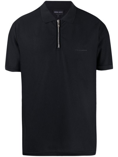 Blue Men's Giorgio Armani Half Zip Mesh Polo Shirts | TDN2334