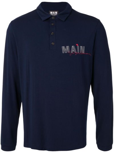 Blue Men's Giorgio Armani Logo Long Sleeve Polo Shirts | 1S0WXD4