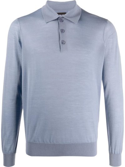 Blue Men's Giorgio Armani Long Sleeve Polo Shirts | 164QDWH