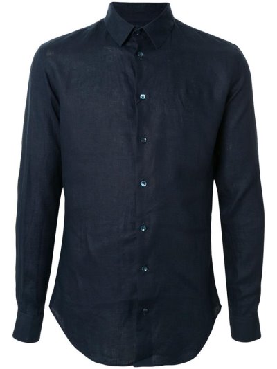 Blue Men's Giorgio Armani Long Sleeve Plain Shirts | ARI5NHW