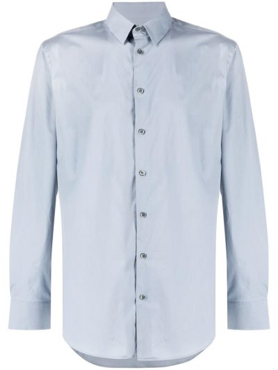 Blue Men's Giorgio Armani Long Sleeve Fitted Shirts | JW64SNZ