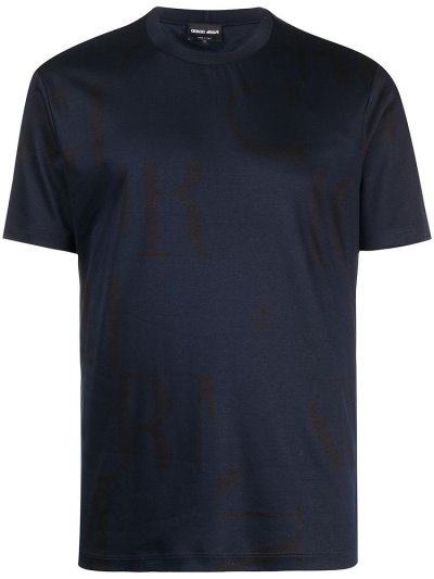 Blue Men's Giorgio Armani Low Constrast Print T Shirts | U6TI1B1