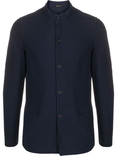 Blue Men's Giorgio Armani Mandarin Collar Buttoned Jackets | JL65LPB