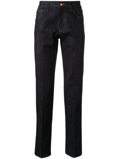 Blue Men's Giorgio Armani Mid Rise Straight Leg Jeans | RJHLV7P